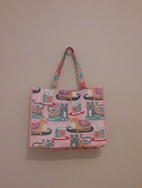 Pink Cat-Print Reusable Tote Bag
